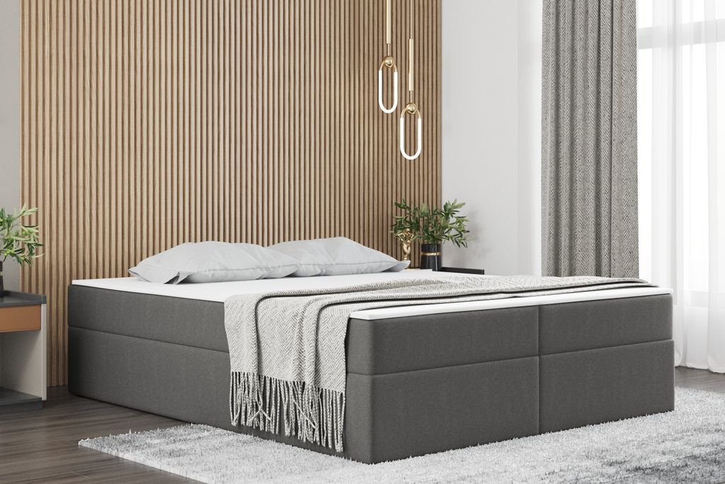 Kaiser Möbel Boxspringbett mit bettkasten matratze topper Ruben, viele Farben viele Größen Hellgrau 140x200 cm H2-Pocket