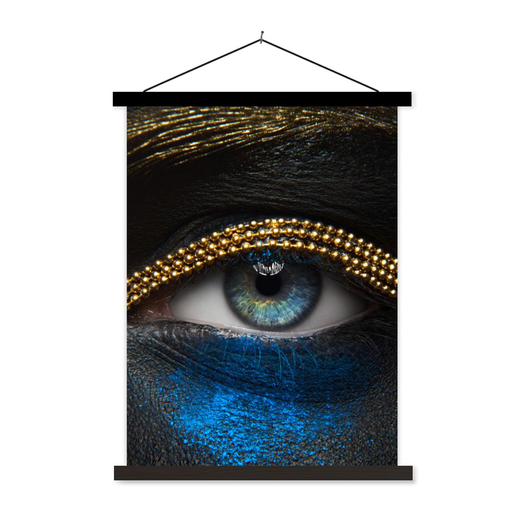 MuchoWow Textilposter Frau - Augen - Make-up - Luxus - Gold 90x120 cm mit schwarzem Rahmen - Dekoration