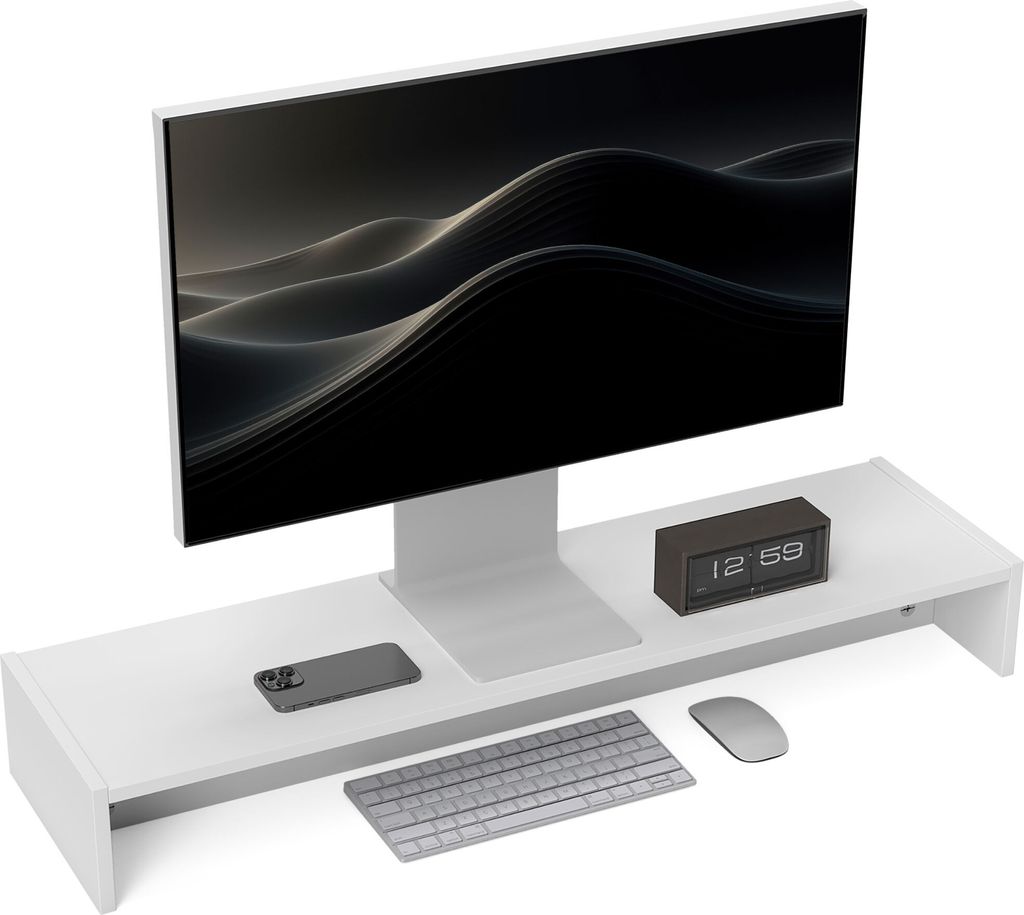 HOMCOM PC-Monitorständer mit 2 Ablagefächern, Monitorhalterung für den Schreibtisch aus Holz, für Laptop und Computer, Tragkraft bis 16Kg, weiß