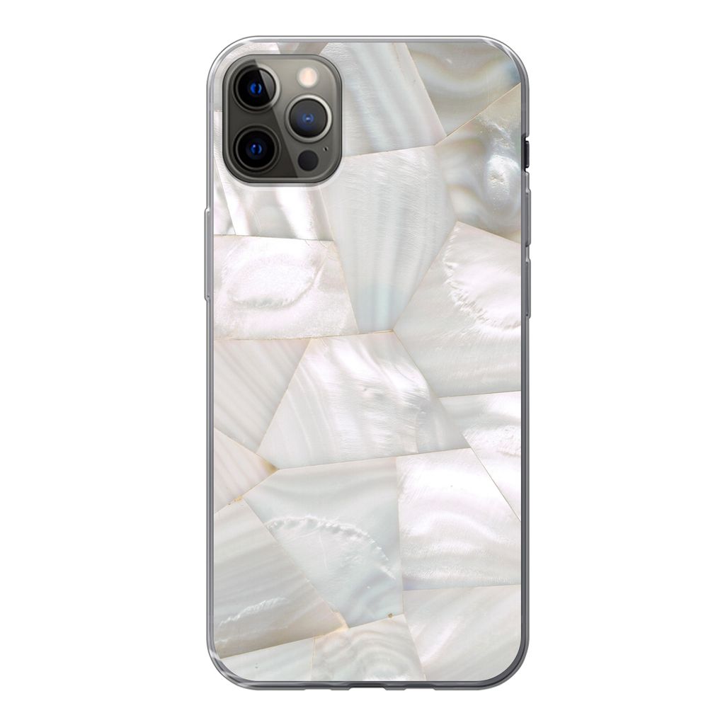 MuchoWow Handyhülle Schutzhülle Hülle für iPhone 12 Pro Max Naturstein - Perlmutt - Weiß Silikon Softcase Handy Hülle - Hartschale