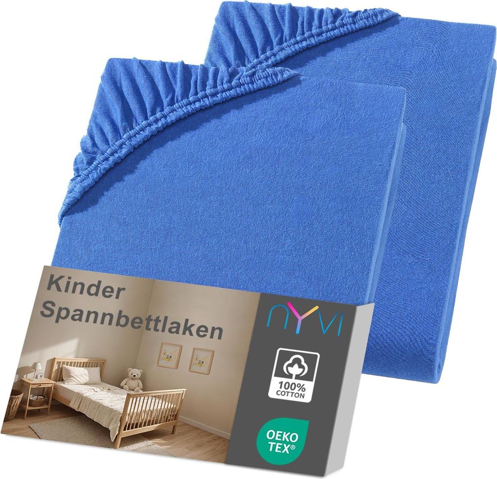 NYVI Kinder Spannbettlaken Junior 70x140 cm royalblau 2er Set für Kinderbettmatratzen bis 12cm Höhe - Weich & Anschmiegsam, Rundumgummizug, Büge...