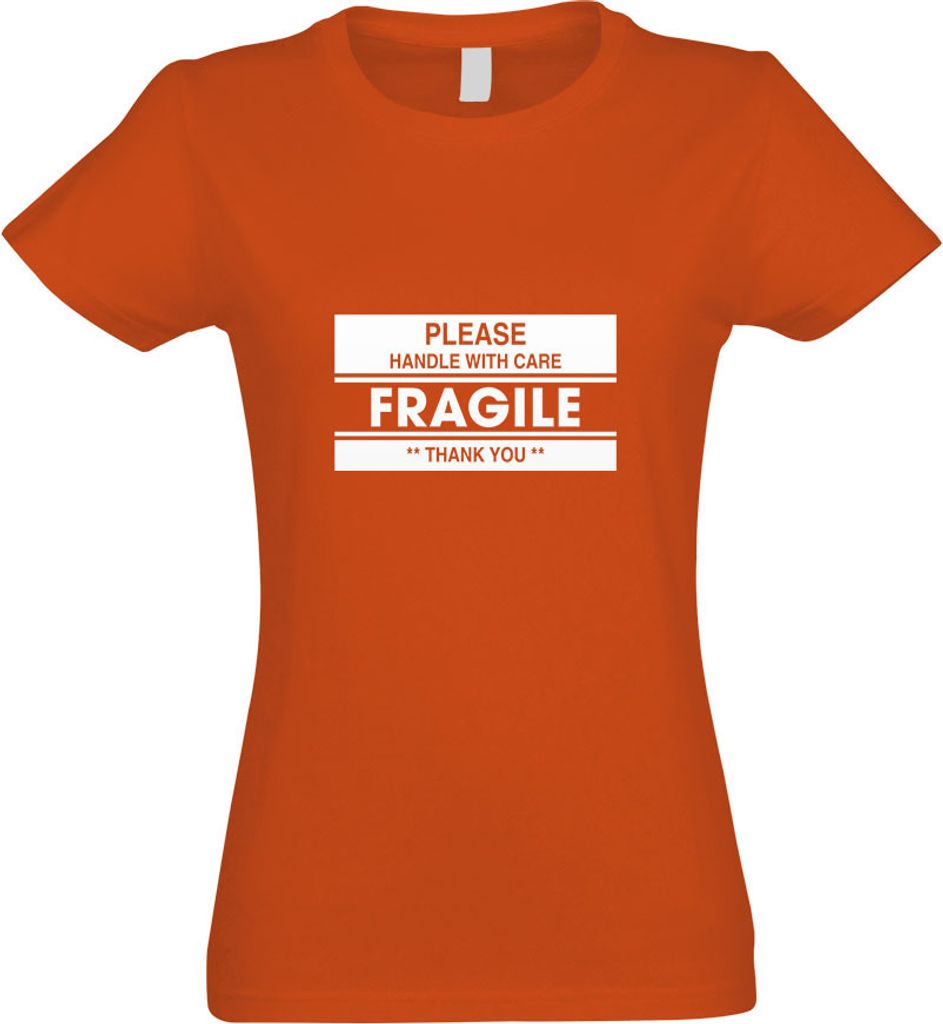 Kiwistar - T-Shirt tailliert - Damen - orange - Fragile - Please Handle - mit Motiv Bedruckt - Funshirt Design - Sport - Freizeit - Damen - XXL