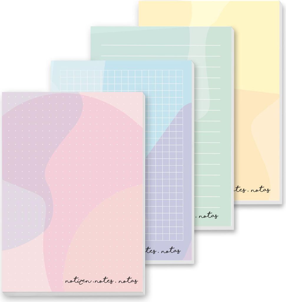 younikat Notizblock A6-4x Pastell bunt I Notizen kariert blanko liniert punktiert I Design rosa blau gelb mint I you0086