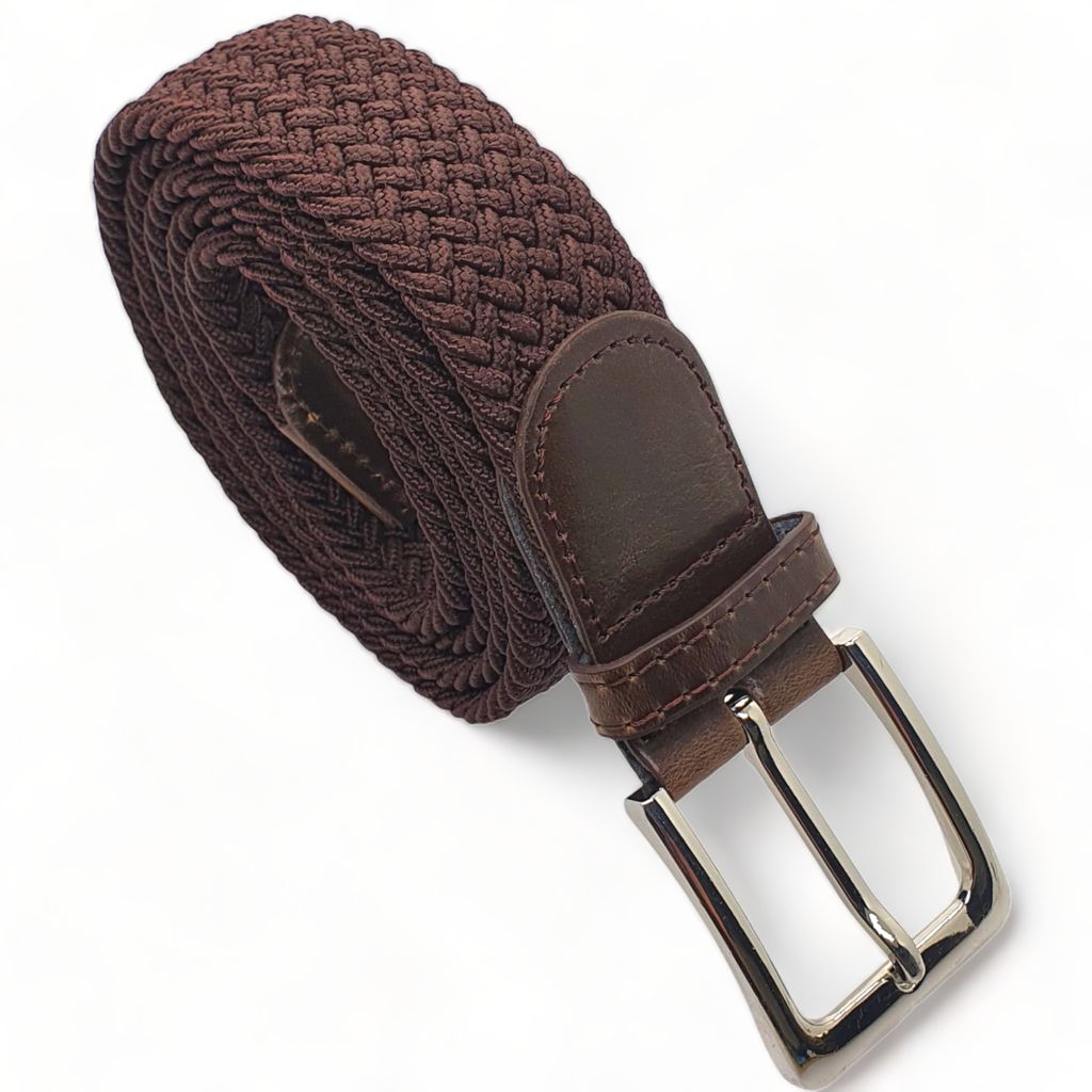 Komfortabel Elastische Geflochtener Stretch Gürtel - Stretchbelt - Stoffgürtel - Gürtel Flecht - Damen und Herren – 110 / bruin
