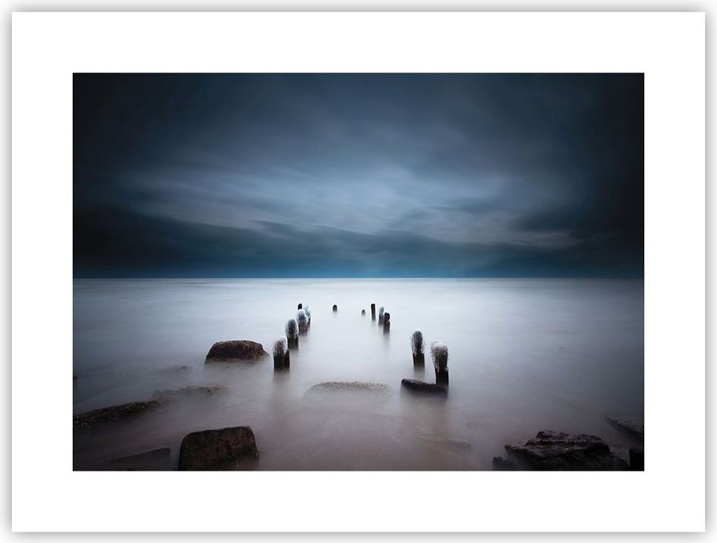 Poster - Poster ohne Rahmen - Wellenbrecher Nebel Nacht - 40x30 cm - Wand Bild - Wanddeko - Wandbilder - Kunstposter - Wandposter - Bilder - Kunstd...