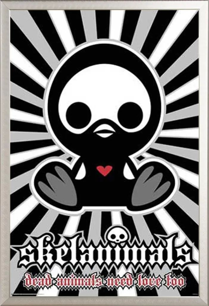 Skelanimals - Poster - Pen the Penguin + cornice rimovibile, Shinsuke® Maxi alluminio argento, vetro acrilico