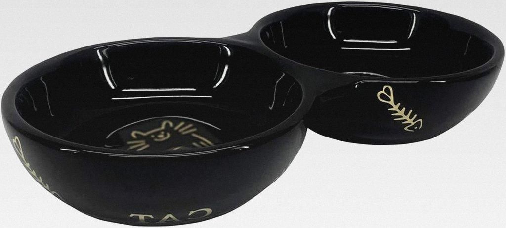 Katzen Keramik Doppelnapf Golden Cat, schwarz 22,0 x 4,0 cm, 2 x 0,13 l, 1 Stück