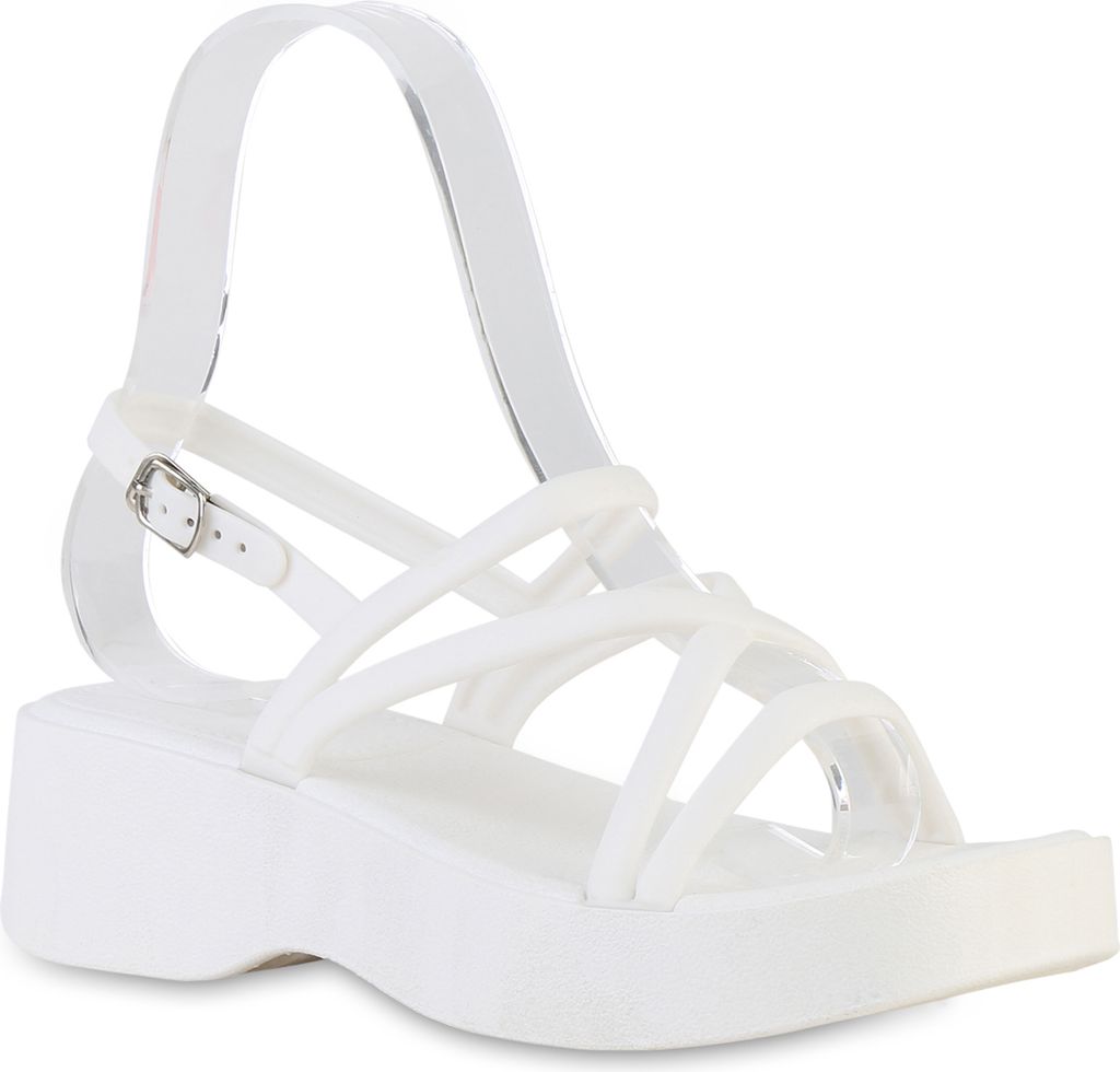 VAN HILL Damen Plateau Sandaletten Freizeit Riemchen Blockabsatz Schuhe 841596, Farbe: Weiß, Größe: 38