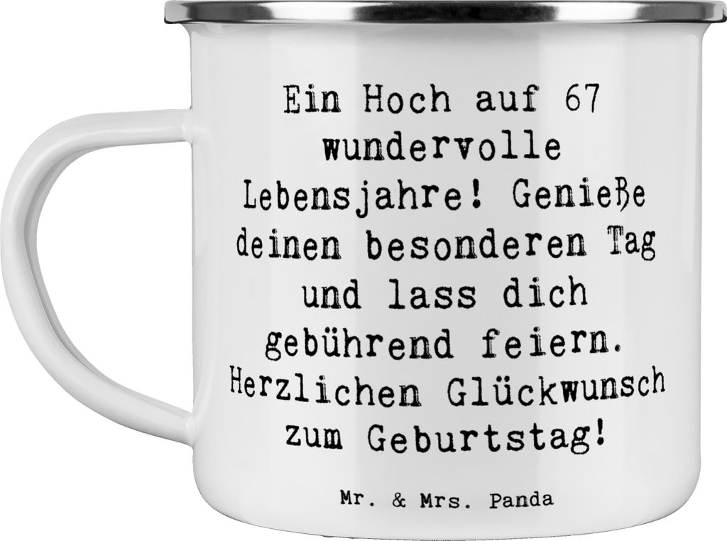 Mr. & Mrs. Panda Emaille Tasse Spruch 67. Geburtstag - Weiß - Geschenk, Becher, Alter, Pott, Lächeln, Happy Birthday, Teetasse, handgefertigt, pe...