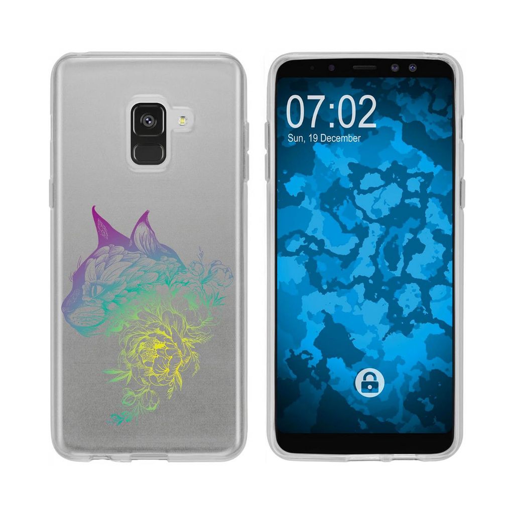 PhoneNatic Case kompatibel mit Samsung Galaxy A8 (2018) EU Version Silikon-Hülle Floral Katze M2-4