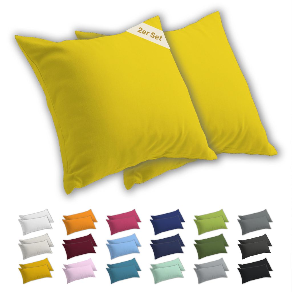 Lavea 2er Set Kissenbezug 65x65 cm, 100% Baumwolle Jersey, YKK-Reißverschluss, Sonnengelb