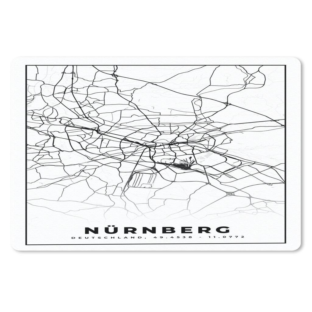 MuchoWow Schreibtischunterlage Karte - Nürnberg - Karte - Stadtplan 60x40 cm - XXL Mauspad - Großes Mauspad