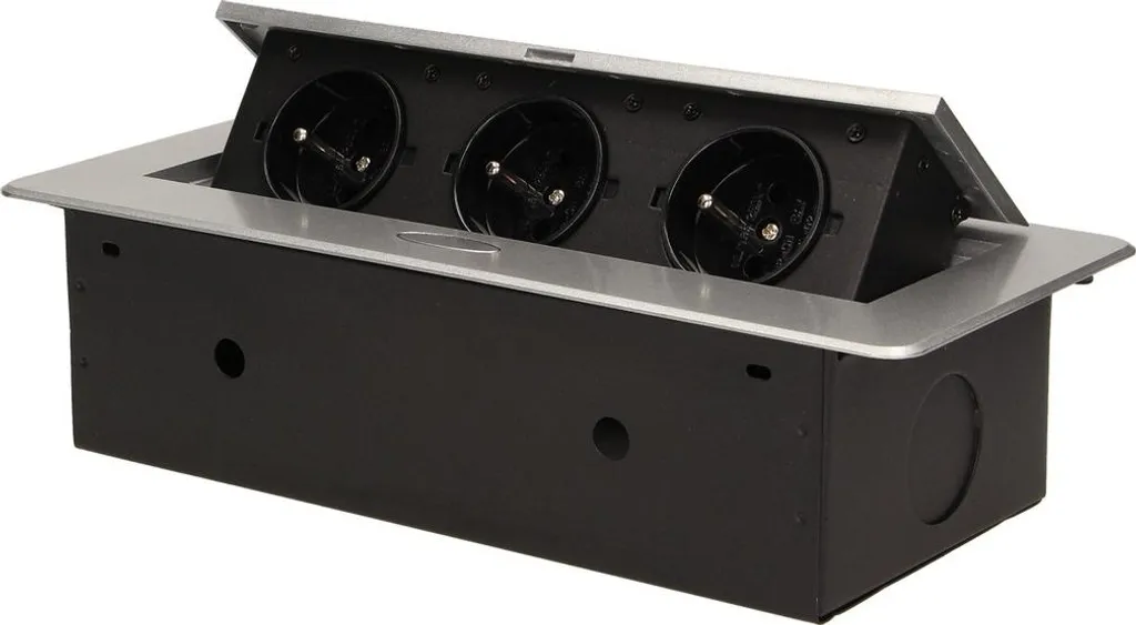 Prise pour meuble 3x2P+Z avec bord plat fraisé argenté - Bloc multiprise