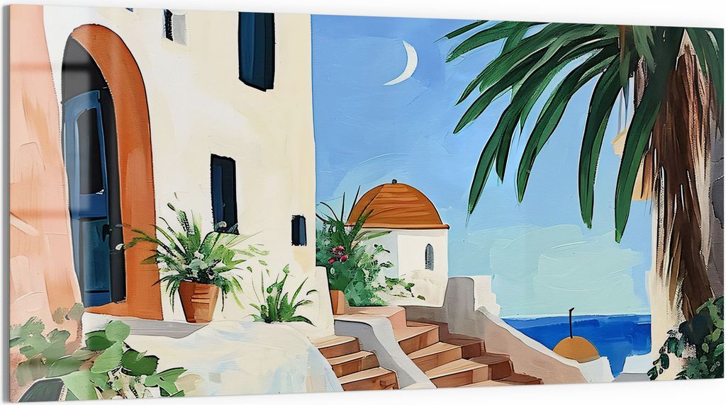 DEQORI Magnettafel Glas 100x50 cm 'Mediterrane Idylle' beschreibbar Whiteboard Küche