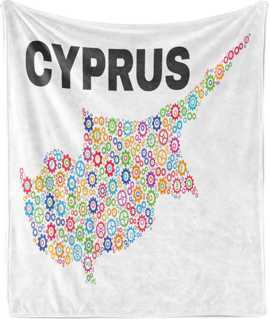 ABAKUHAUS Zypern Weich Flanell Fleece Decke, Bild zypriotisches Landes gebildet von bunten Cogwheel Gegenständen auf einfachen Hintergrund, 175 x ...