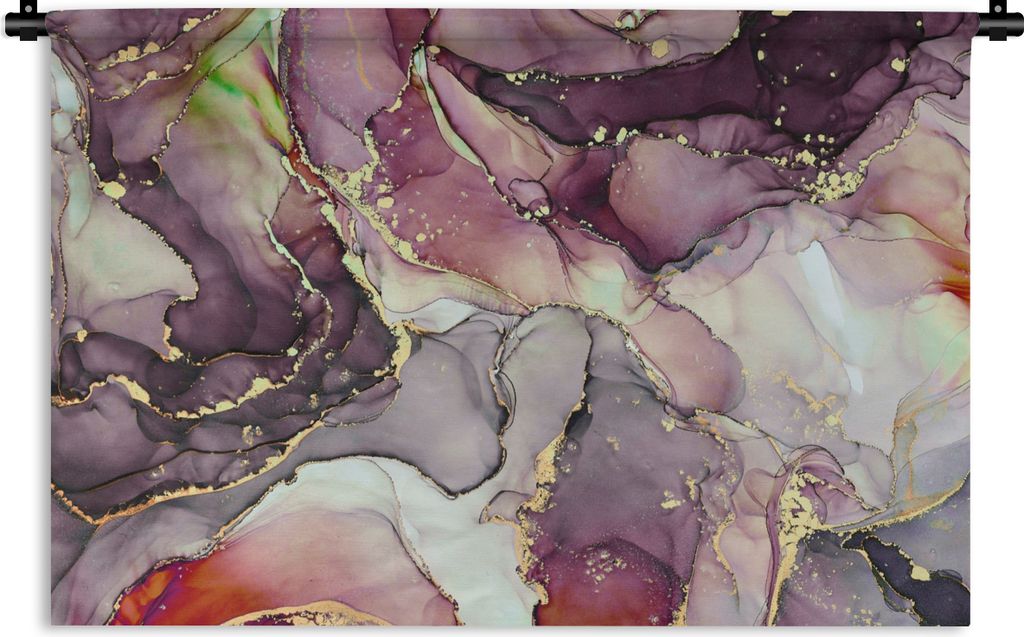 MuchoWow Wandteppich Wandbehang Marmor - Rot - Lila - Gold 60x40 cm Tapisserie Dekoration Wandtuch - Wanddekorationen