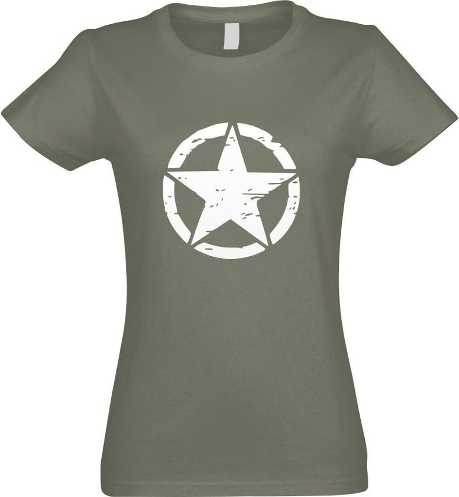 Kiwistar - T-Shirt tailliert - Damen - Olive - United States Army Star - mit Motiv Bedruckt - Funshirt Design - Sport - Freizeit - Damen - L