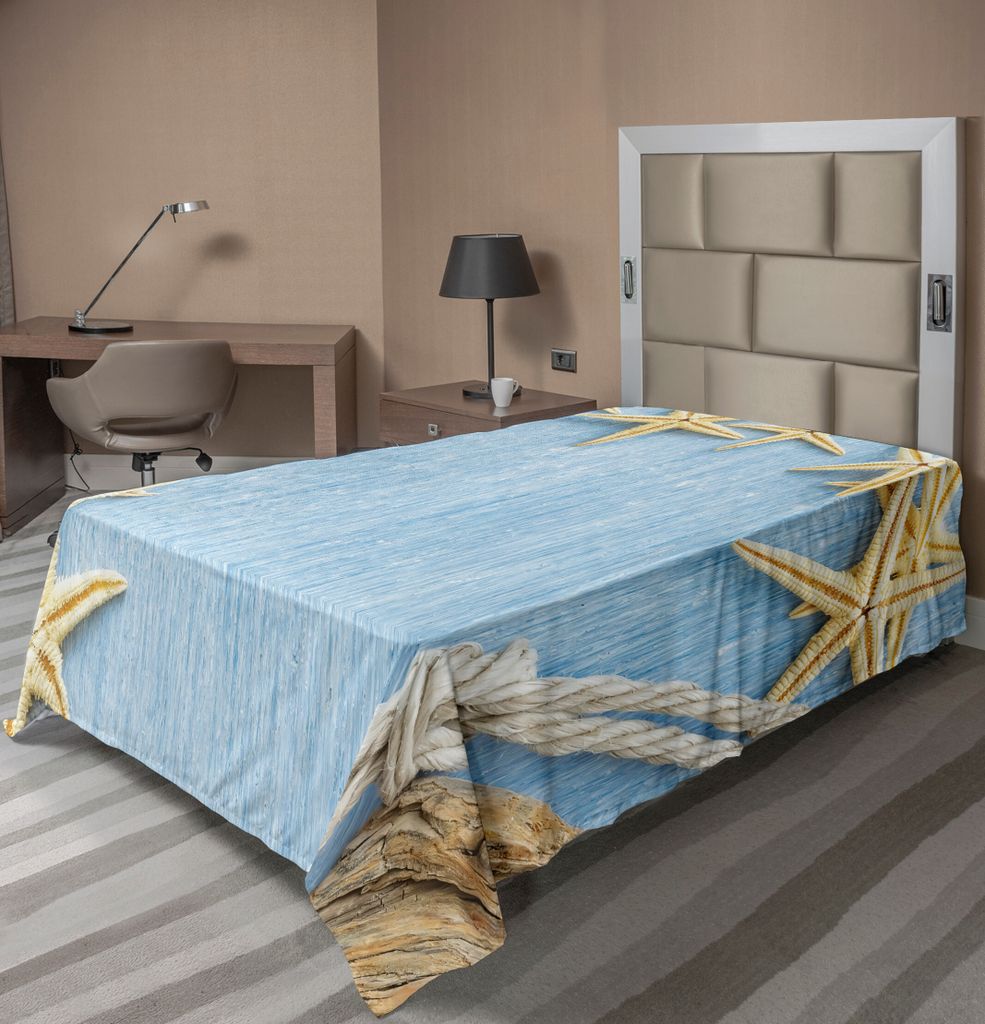 ABAKUHAUS Muscheln Bettlaken, Seashells Rope Maritime Beach Theme Schalentiere Holzbrett Romantik Vintage, weiches bequemes oberes Bettlaken für e...