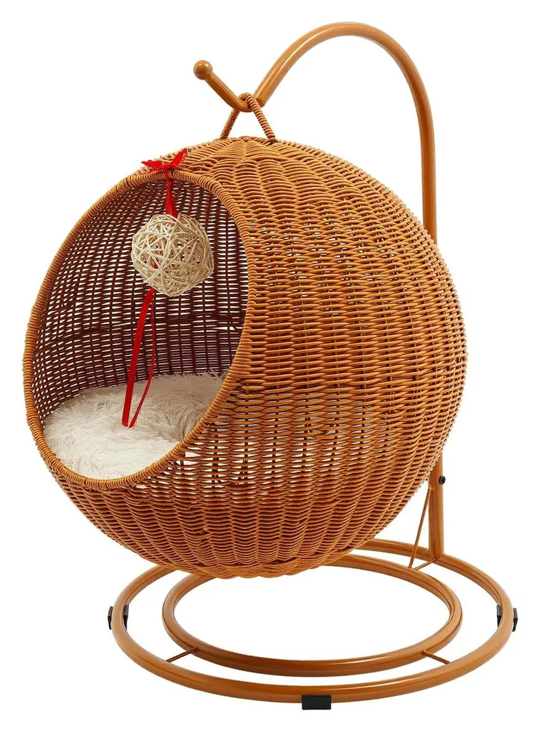 Lit suspendu pour chat en rotin PP tressé avec tapis fraîcheur amovible