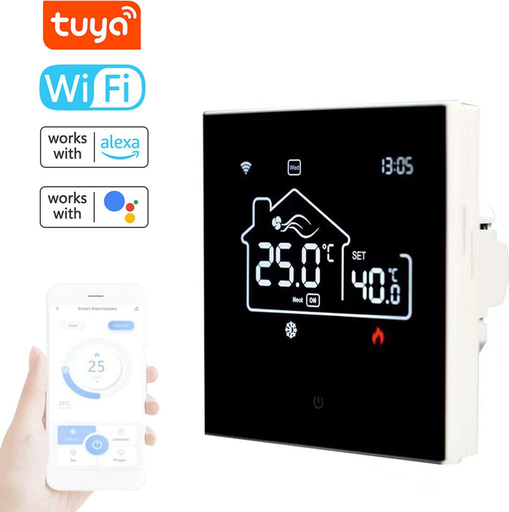 Tuya WiFi Indoor-Zentralklimaanlage Thermostat Fu?bodenheizung All-in-One-Temperaturregler Digitalanzeige Intelligentes Thermostat Mobiltelefon-APP...