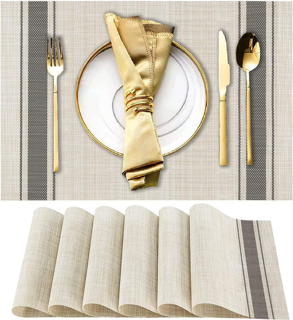 WUBAYI Platzsets, Set von 6 hitzebeständigen, fleckenresistenten, rutschfesten, gewebten Vinyl-Isolier-Platzsets, waschbare, langlebige, elegante ...
