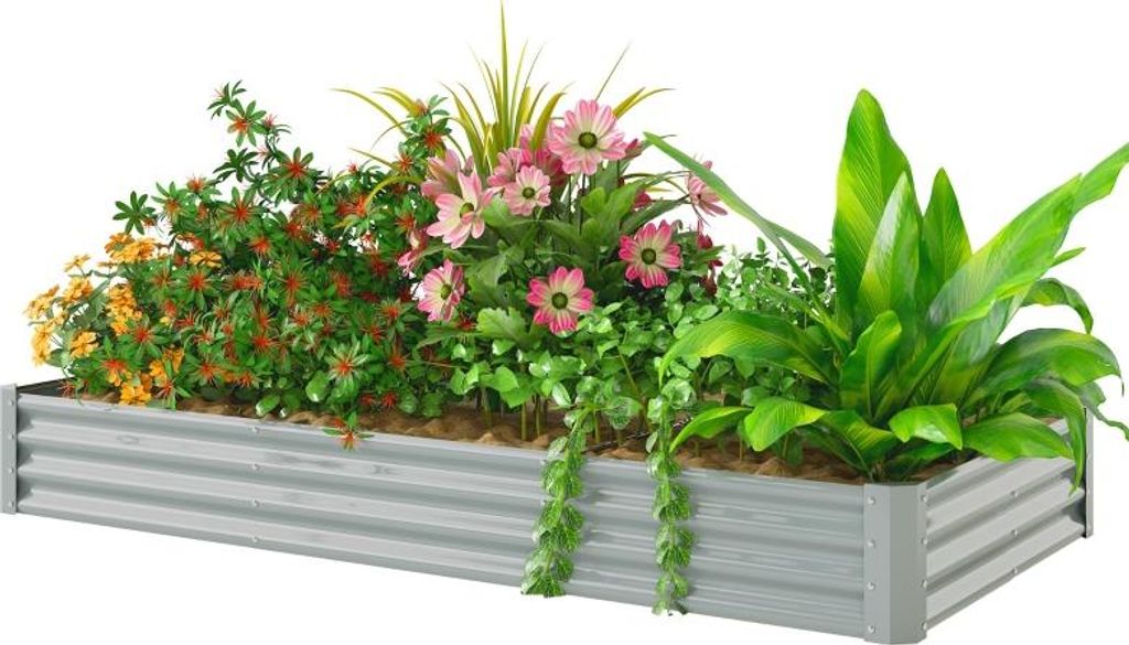 Hochbeet aus Stahl, Wetterbeständig Pflanzbeet mit Anti-Schnittkante Frühbeet Gartenbeet rostfrei Pflanzkübel für Garten, Gemüsebeet für Blumen