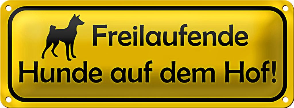 Blechschild Warnung 27x10cm Vorsicht freilaufende Hunde auf Hof Dekoration