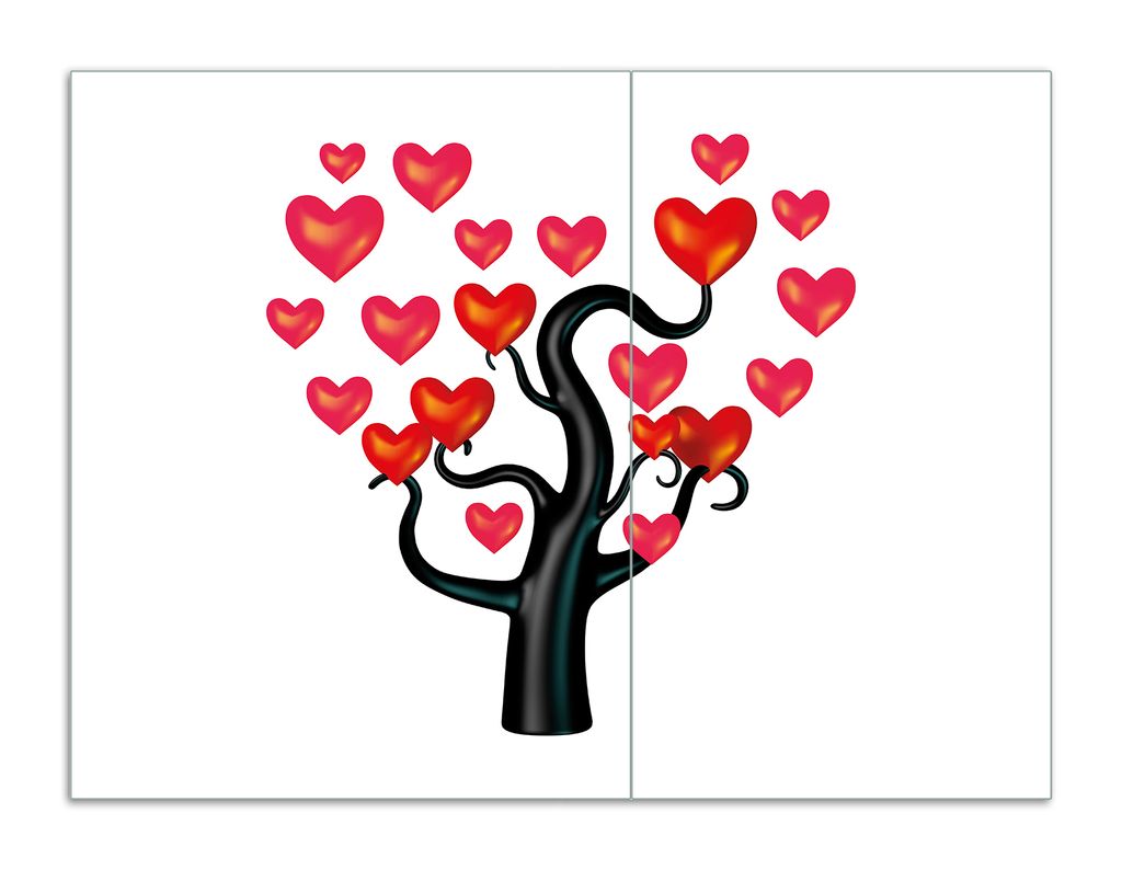 Wallario Herdabdeckplatte aus Glas, Größe 70 x 52 cm 2-teilig, Motiv Comic Baum mit Herzen