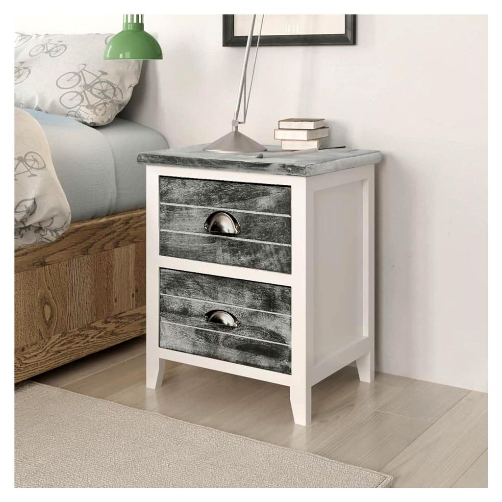 Nachttischset 2 Stück mit 2 Schubladen in Grau und Weiß, Nachttisch für das Schlafzimmer
