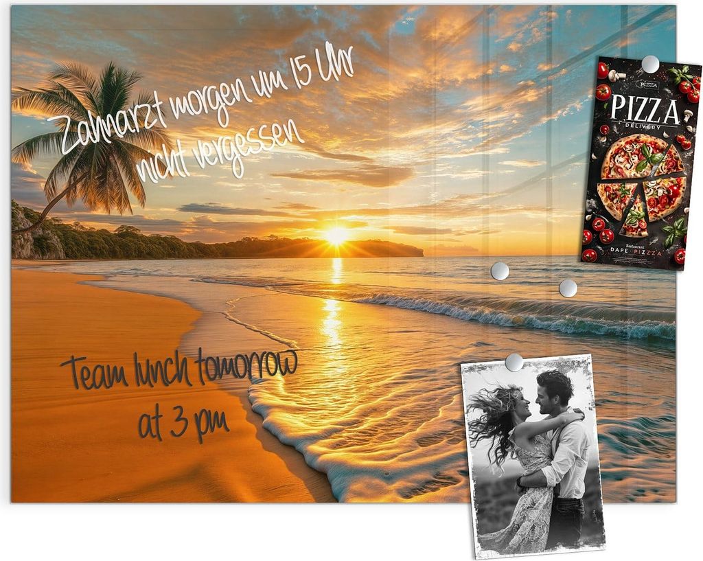 Magnettafel 120x90cm Pinnwand Whiteboard beschreibbar - Sonnenuntergang Strand