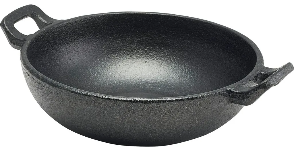 Wok Genware en fonte robuste 220 x 170 x 53 mm pour une cuisson homogène