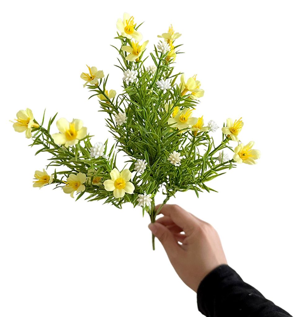 Künstliches Schleierkraut mit grünen Blättern, UV-beständig, 7-zackig, künstliche Seidenblume, Dekoration für Zuhause, Büro, Hochzeit, Party...