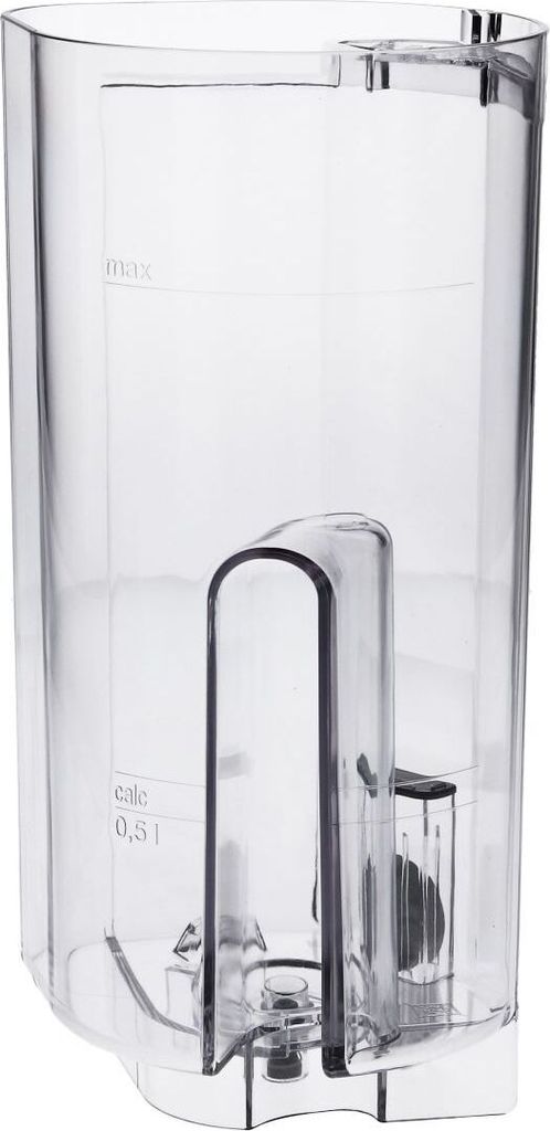 A clear plastic water tank for a coffee machine.