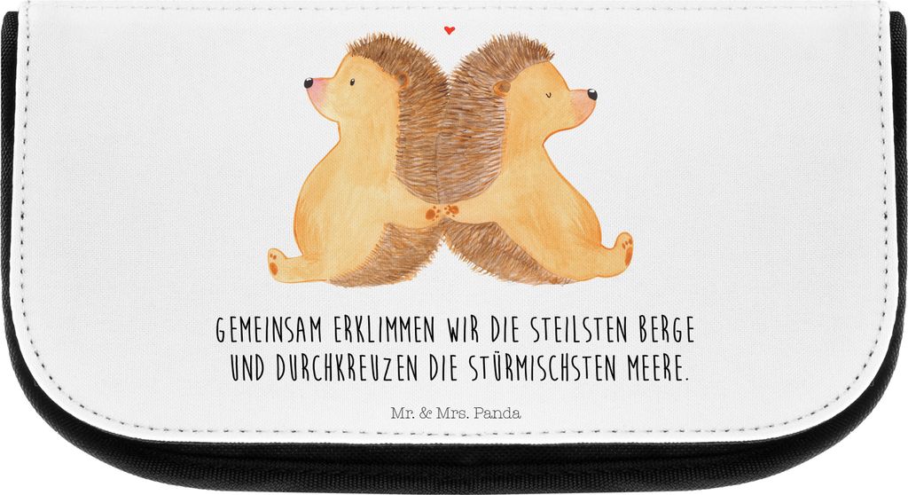 Mr. & Mrs. Panda Kosmetiktasche Igel händchenhaltend - Weiß - Geschenk, Freundin, Jahrestag, Waschbeutel, kulturtäschchen, Beziehung, Verknallt,...