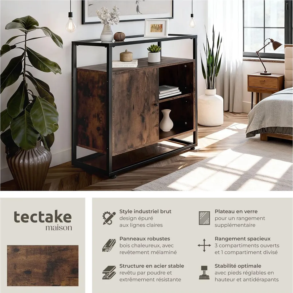 Commode rustique en bois foncé 70cm - Design industriel et robuste - 2
