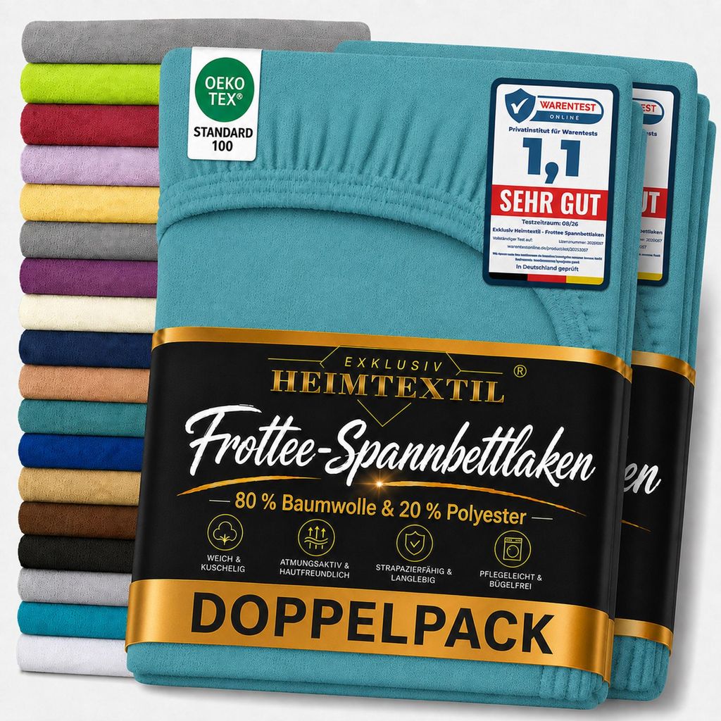Doppelpack Frottee Spannbettlaken 180 - 200 x 200 cm Türkis Produktbild 