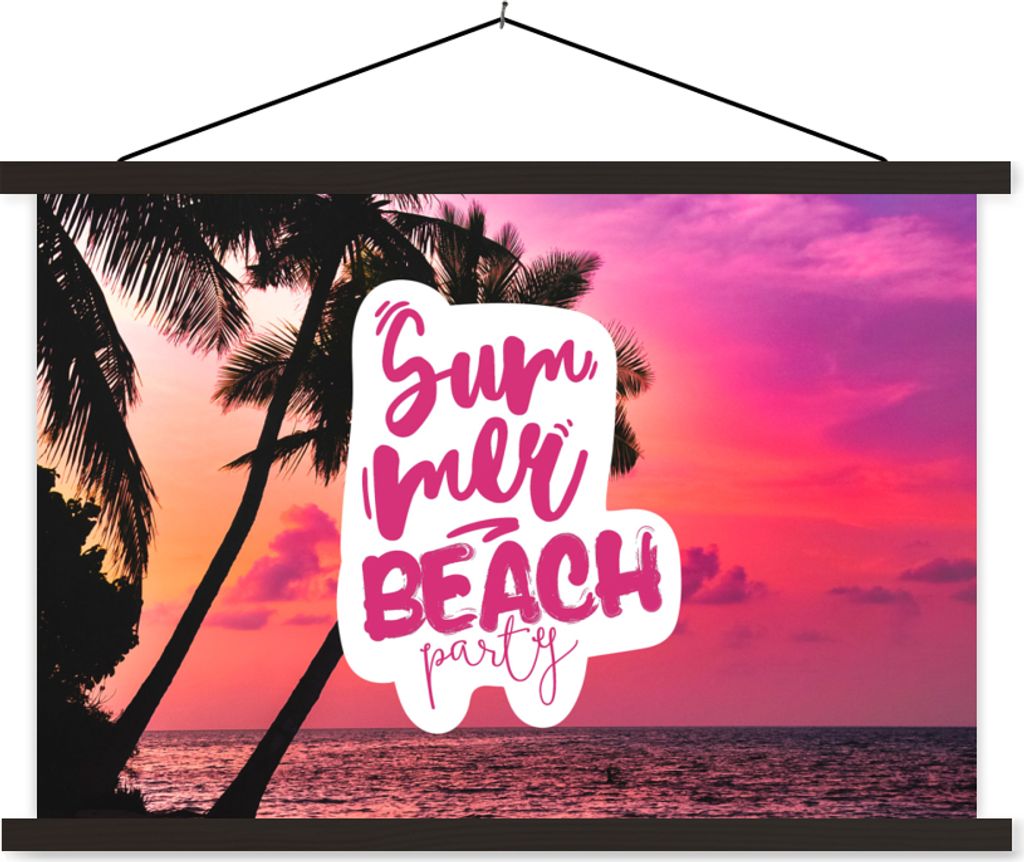 MuchoWow Textilposter Sommer - Strand - Sonnenuntergang - Zitat 120x80 cm mit schwarzem Rahmen - Wanddeko