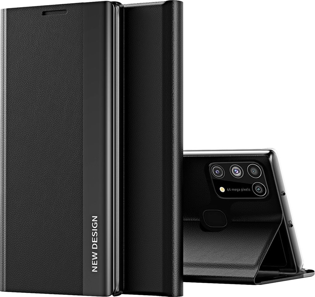 Galaxy A21S Hülle, LaimTop Leder PolyurethanMagnetisch Klapp Stand Schutzhülle für Samsung Galaxy A21S Schwarz