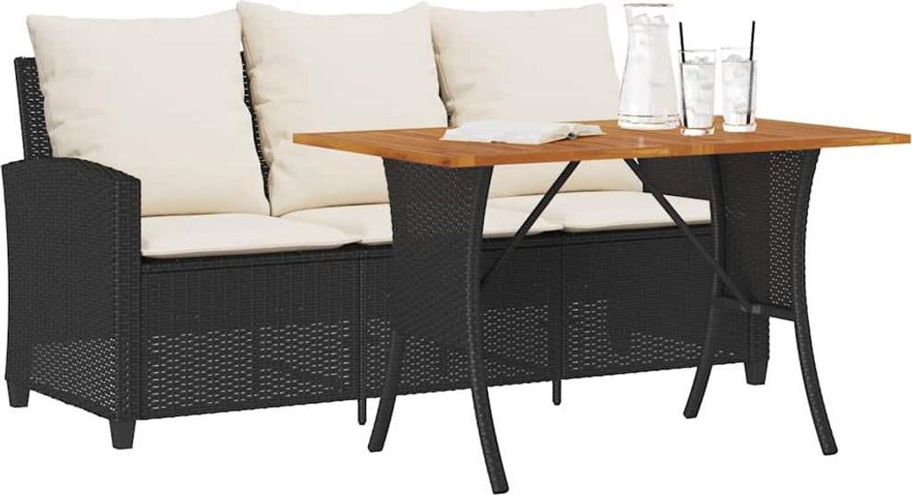 vidaXL Gartensofa 3-Sitzer mit Kissen & Tisch Schwarz Poly Produktbild 