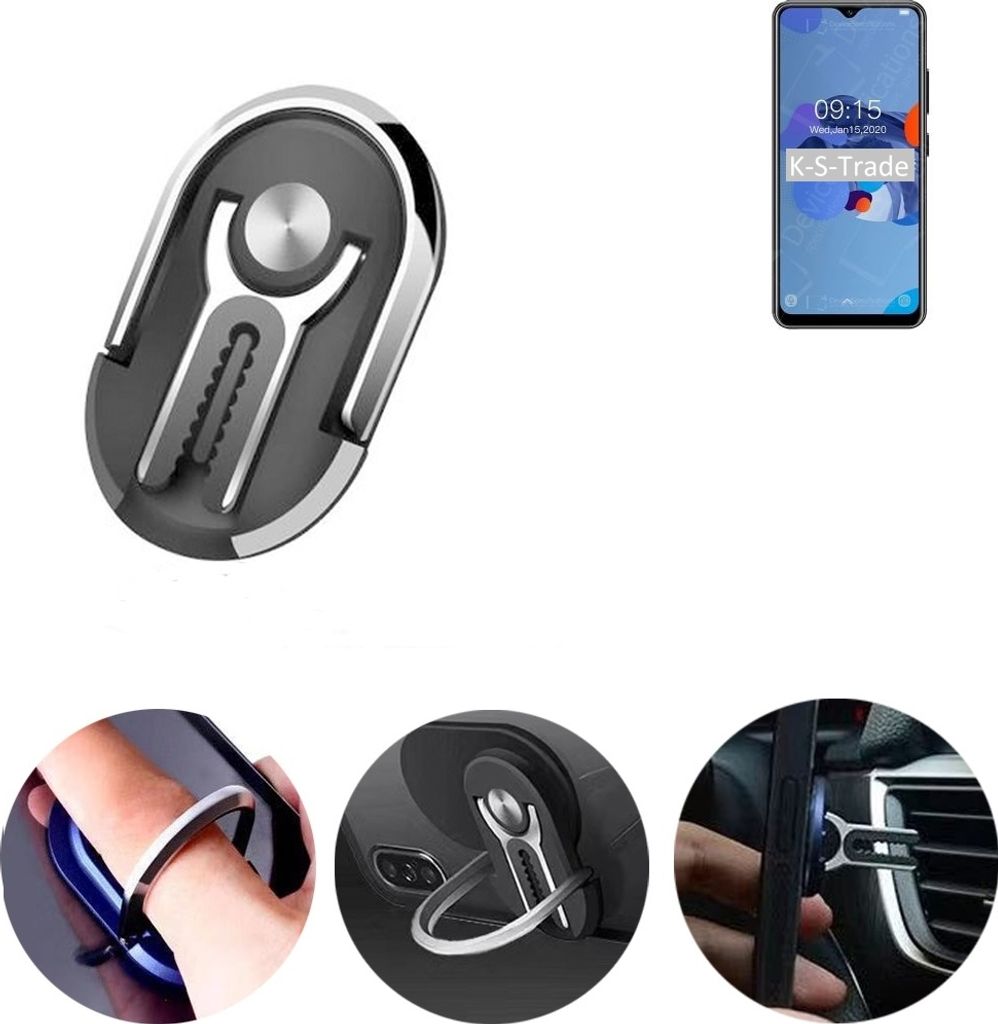 K-S-Trade 3in1 Smartphone-Ring Handy-Ring kompatibel mit Oukitel C19 Fingerhalterung Handyring Tischständer Lüftungsgitter-Halterung Tisch Ständer