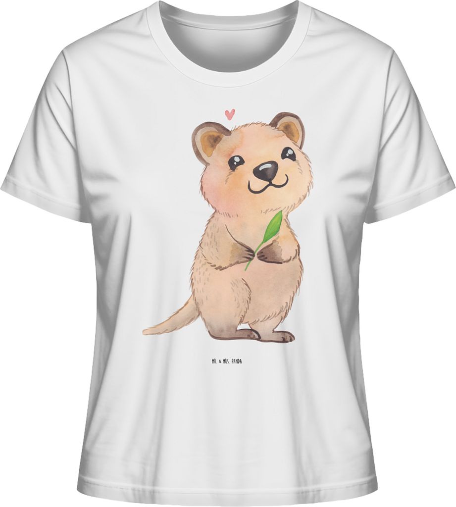 Mr. & Mrs. Panda Damen T-Shirt Quokka Happy Größe L - Weiß - Geschenk, Niedliches Tier, Verschieben, Lustiger Spruch, Oberteil, Basic Shirt, Din...