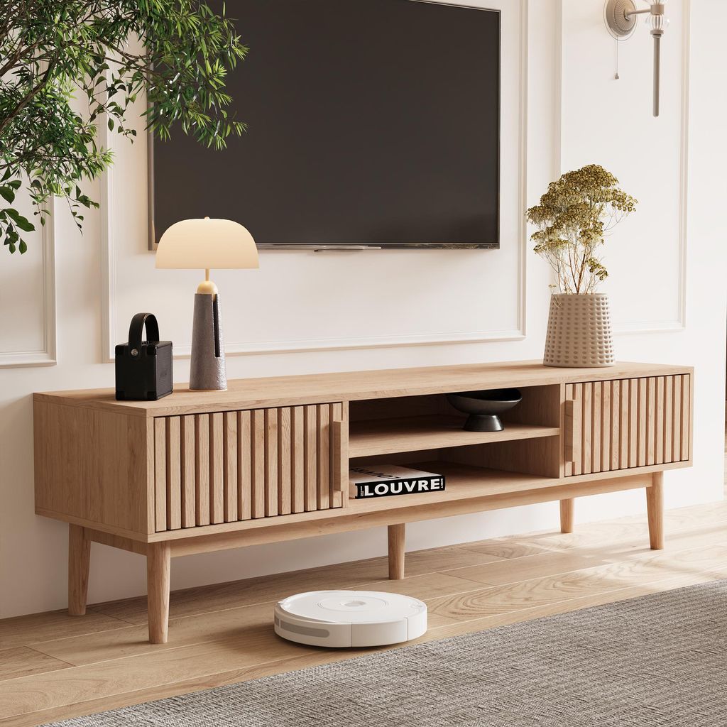 Meuble TV à Double Porte Avec Espace De Rangement Ouvert, Image du produit 