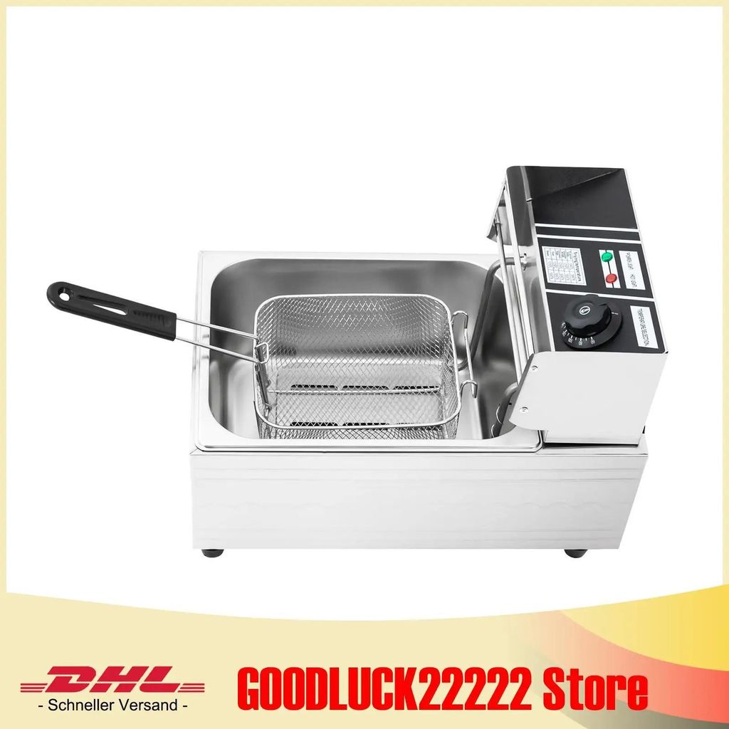 Elektrische Öl-Fritteuse - Tischgerät - Schnelles Aufheizen - Großes Fassungsvermögen - Korb & Deckel - Silber