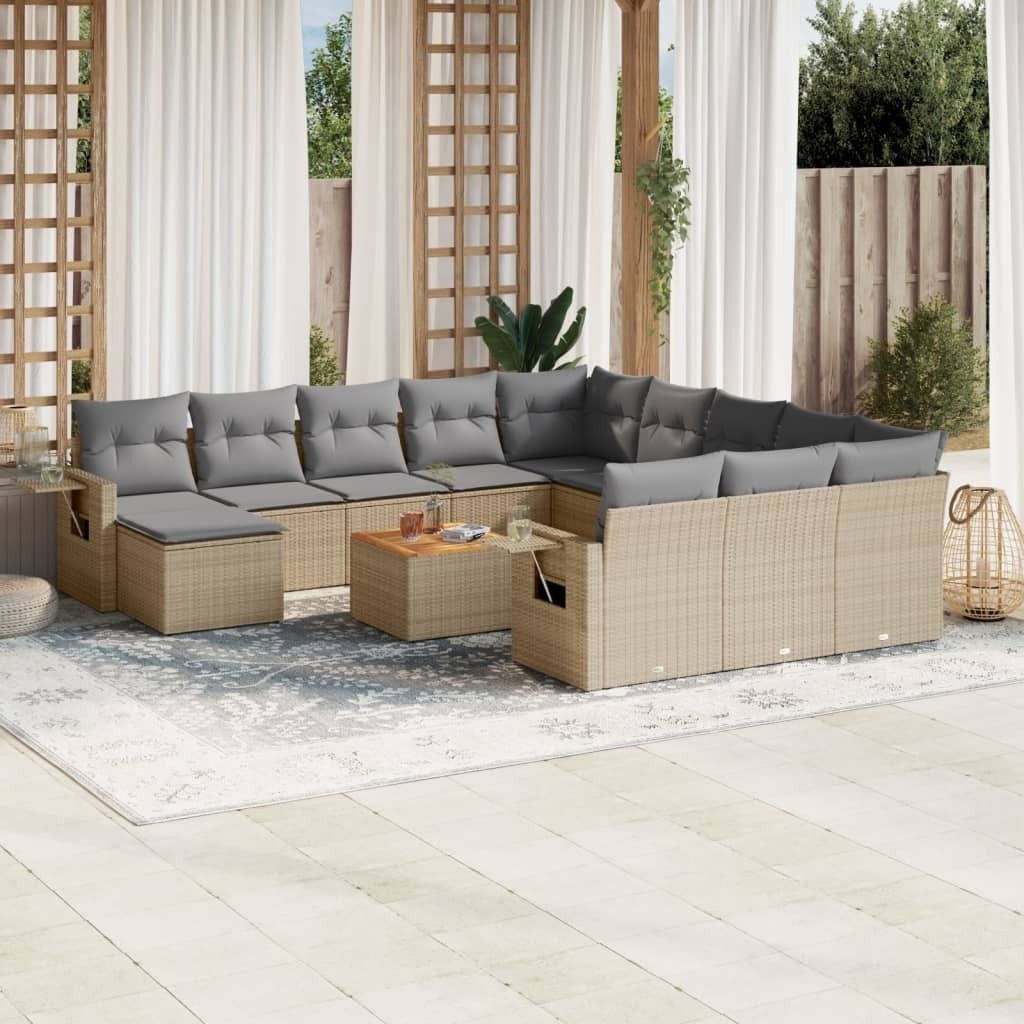 Maison Exclusive - 13-tlg. Garten-Sofagarnitur mit Kissen Beige Poly Rattan