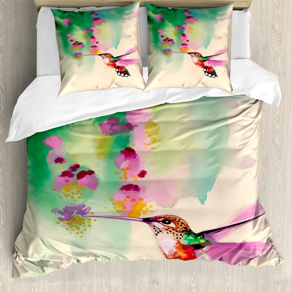 Copripiumino Colibrì ABAKUHAUS 200x200 Antiacaro Verde Fucsia