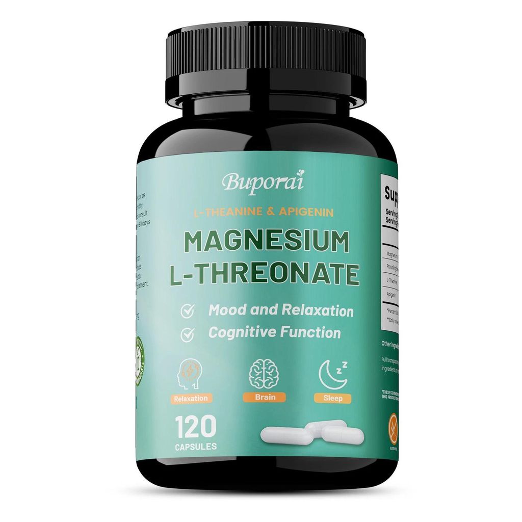 Magnesium L-Threonate 1000mg + L-Theanine + Apigenin (120 Kapseln) Nahrungsergänzungsmittel, Gehirn, Stimmung, Nerven, Schlafen