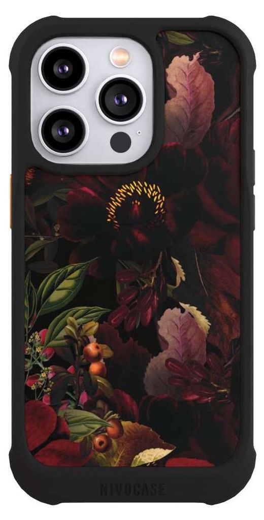 NIVOCASE Hülle für Apple iPhone 14 Pro Stoßfeste Handyhülle NIVOmax Case Schwarz Blumen Utart Wiese