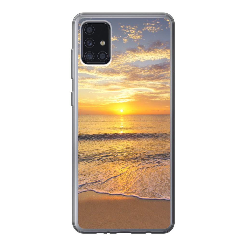 MuchoWow Handyhülle Schutzhülle Hülle für Samsung Galaxy A52 5G Strand - Sonnenuntergang - Meer Silikon Softcase Handy Hülle - Umschlag