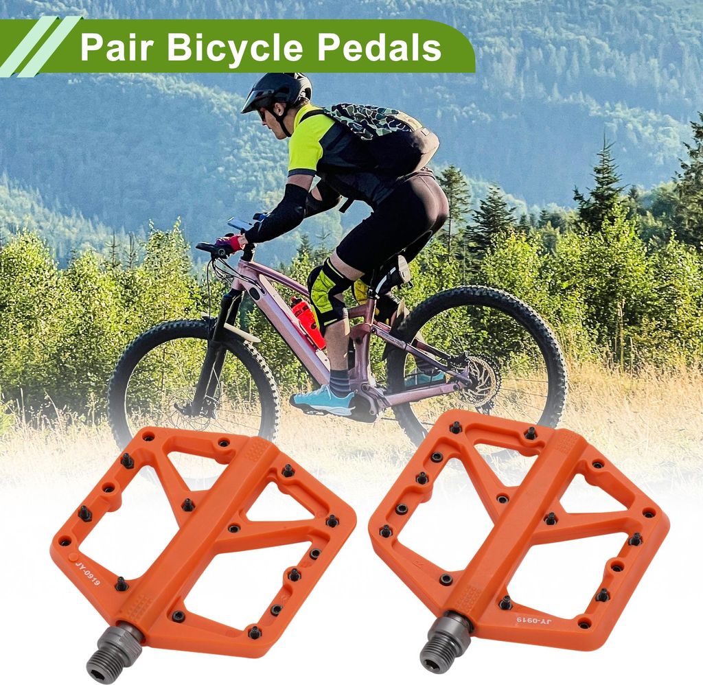 Fahrradpedal Nylon Universal Fahrrad Flachpedal ohne Reflektierende Streifen Orange Passt 14mm Achsen Rutschfest Fahrradpedal für BMX MTB Rennr?de...