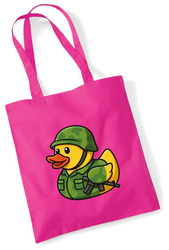 Huuraa Jutebeutel Quietscheente Soldat Gummiente Bundeswehr 10 Liter Fuchsia Baumwolle Tasche Geschenkidee